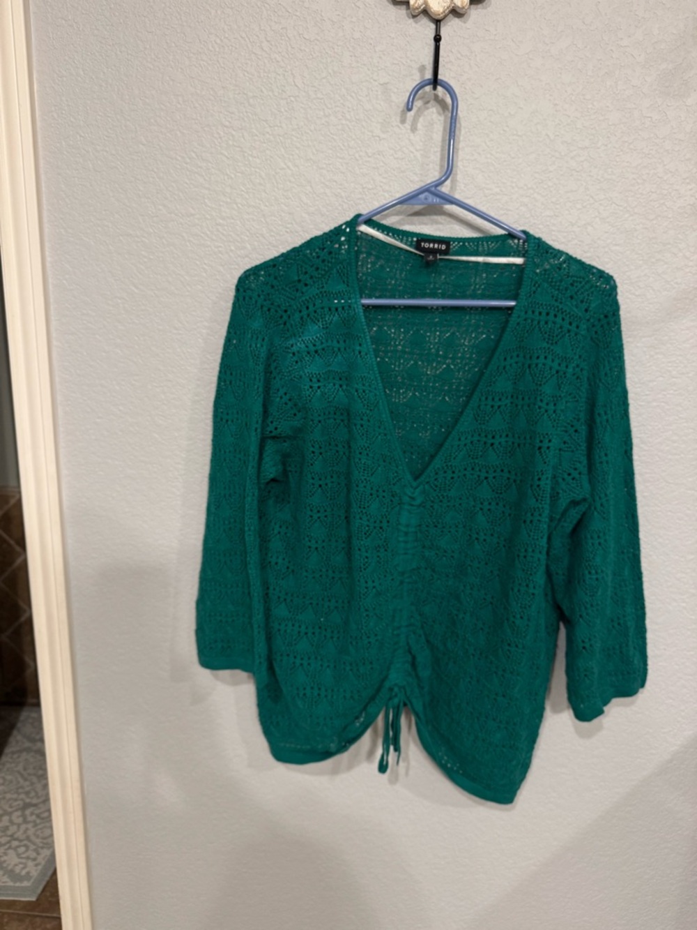 Torrid Green Open-Knit Cinch V-Neck Sweater